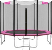 Trampoline Ø 305 cm - Ronde tuintrampoline - met veiligheidsnet - ladder en gepolsterde stokken - veiligheidshoes - Roze