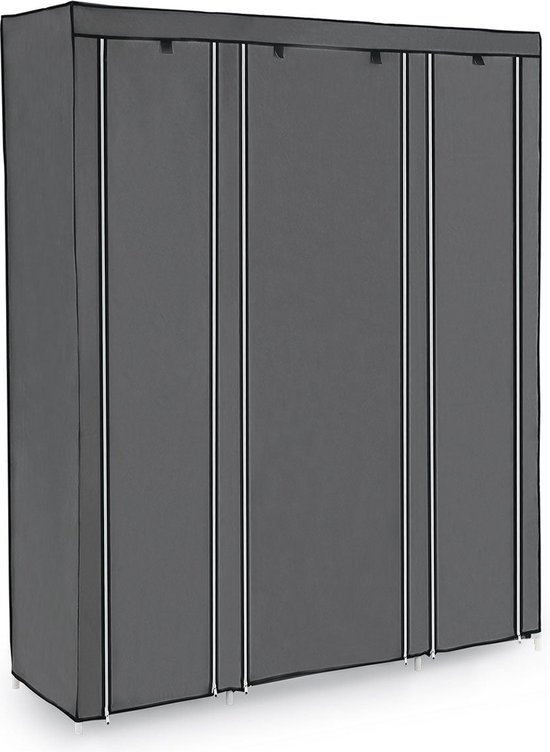 Kledingkast - Stoffen kledingkast - Met kledingroede - 3 roldeuren -175 x 150 cm - Grijs