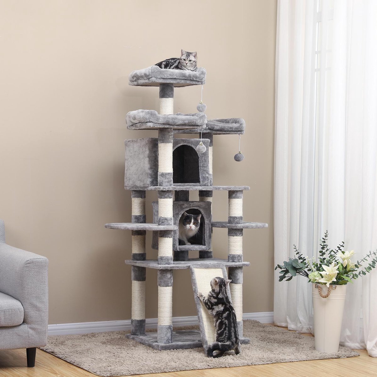 Krabpaal – Kattenpaal – Dierenhuis – Kattenhuis – Lichtgrijs – Katten speelgoed