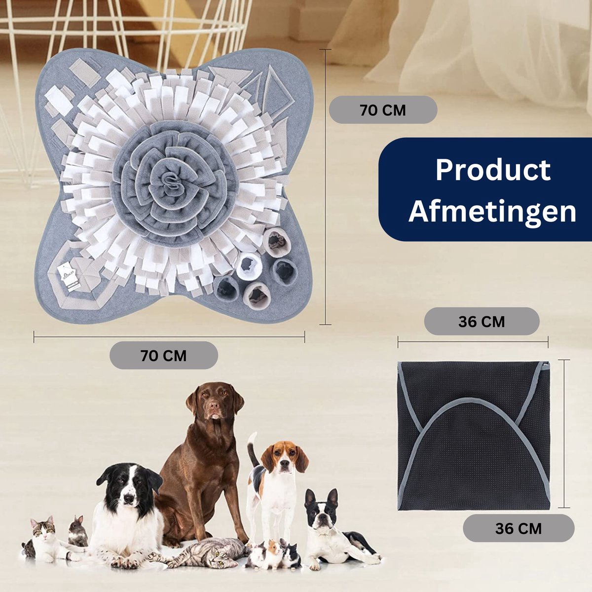 Snuffelmat hond groot inclusief gratis snuffelsnoepjes voor in de snuffelmat