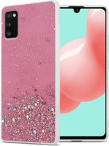 Cadorabo Hoesje voor Samsung Galaxy A41 in Roze met Glitter - Beschermhoes van flexibel TPU silicone met fonkelende glitters Case Cover Etui