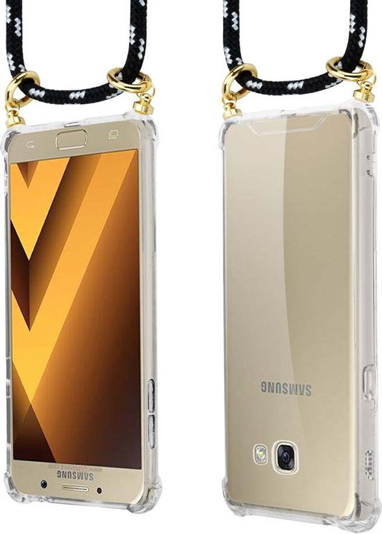 Chaîne de téléphone portable Cadorabo pour Samsung Galaxy A5 2017 en NOIR ARGENT - Étui de protection en silicone avec anneaux dorés, cordon et pochette amovible