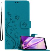 Cadorabo Hoesje geschikt voor Huawei P20 in BLOEMEN BLAUW - Beschermhoes in bloemmotief met magnetische sluiting, standfunctie en kaartsleuven Book Case Cover Etui