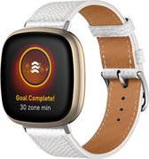 Bracelet en cuir Compatible Fitbit Versa 3/4 & Sense 1/2 - Wit - By Qubix Smartwatch strap bracelet Wristband Strap Band Watchband