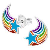 Oorbellen meisje | Zilveren kinderoorbellen | Zilveren oorstekers, vallende ster met regenboogkleuren
