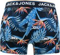 Zwarte boxershorts met tropische print van bladeren en bloemen en een oranje band van JACK & JONES.