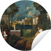 Tuincirkel De storm - Schilderij van Giovanni Bellini - 90x90 cm - Ronde Tuinposter - Buiten