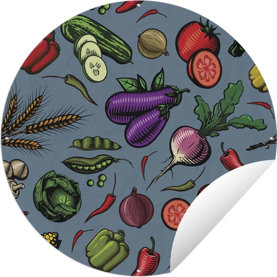 Tuincirkel Illustratie van een patroon met verschillende groentes - 60x60 cm - Ronde Tuinposter - Buiten