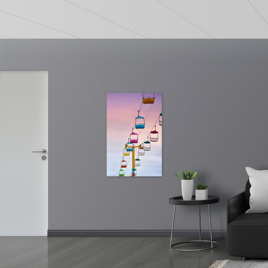 Hout - Kabelbaan van Meerkleurige Liften - 70x105 cm - 9 mm dik - Foto op Hout (Met Ophangsysteem)