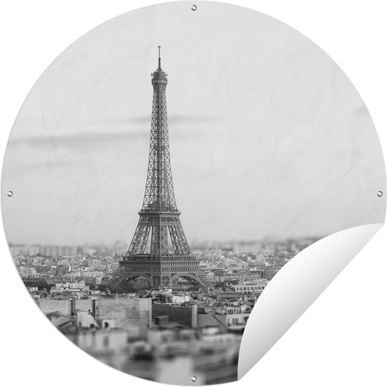 Tuincirkel Parijs in pastel kleuren - zwart wit - 120x120 cm - Ronde Tuinposter - Buiten XXL / Groot formaat!