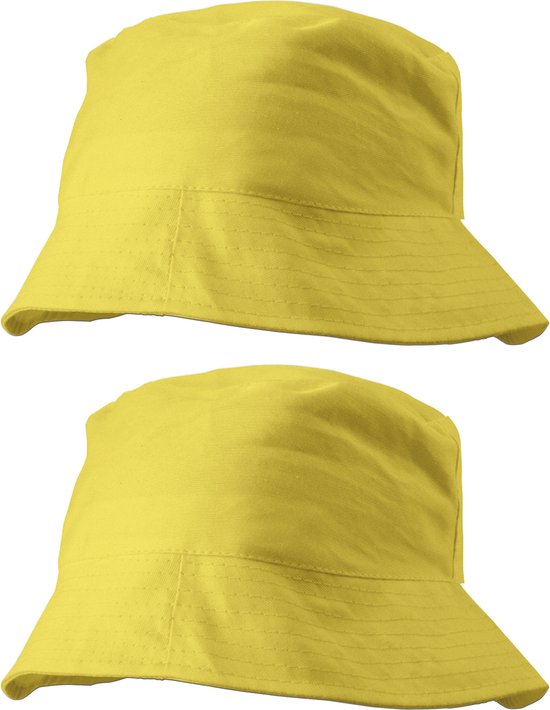 Trendoz Vissershoedjes/zonnehoedjes - 2x stuks - geel - volwassenen - katoen