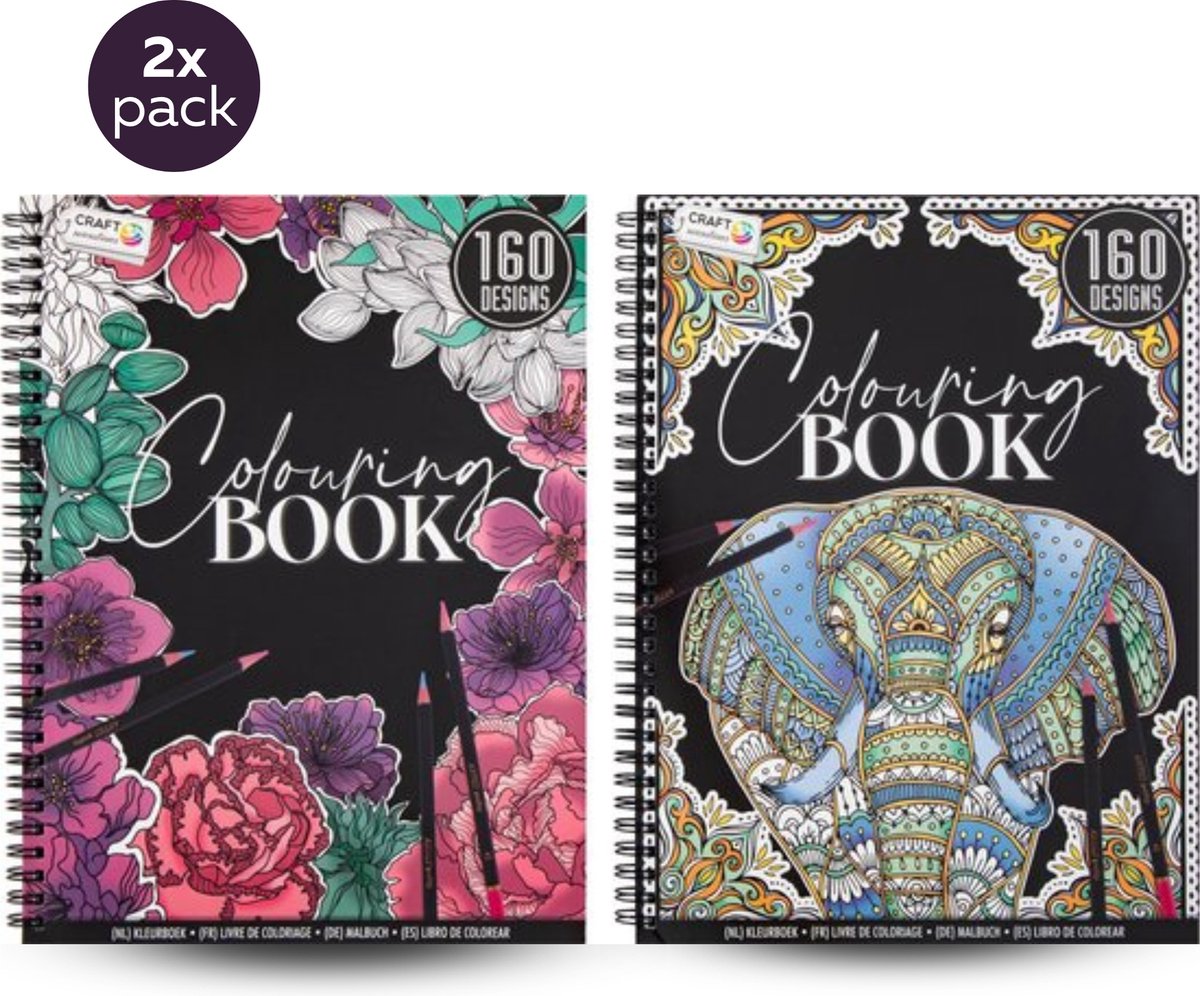 Craft Sensations Colouringbook for Adults | Set van 2 | Elk kleurboek voorzien van 80 pagina's | Kleurboek voor volwassenen | 320 designs in totaal - Craft Sensations
