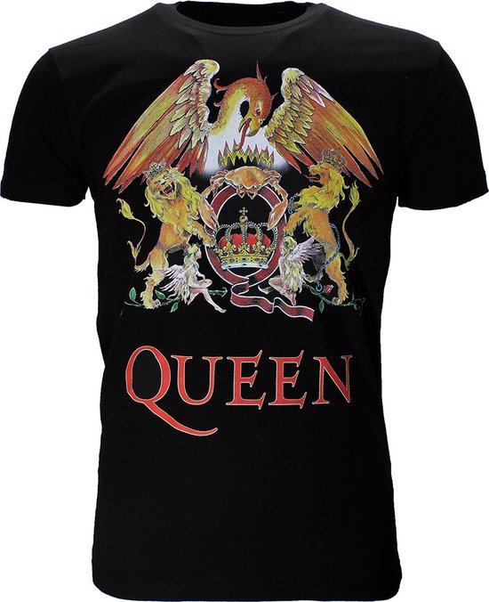 Queen Classic Crest Logo Band T-Shirt Zwart - Officiële Merchandise - S