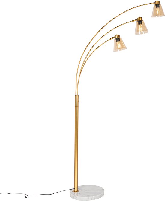 Vervormen Stoffig verhaal QAZQA nina - Art Deco Vloerlamp | Staande Lamp - 3 lichts - H 200 cm -  Brons -... | bol.com