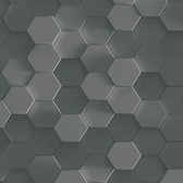 Behang voor badkamers en keukens Profhome 387233-GU vliesbehang hardvinyl warmdruk in reliëf glad met geometrische vormen mat antraciet zwart grijs 5,33 m2