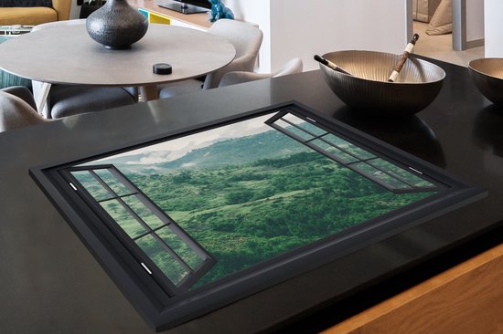 KitchenYeah® Inductie beschermer 81.6x52.7 cm - Doorkijk - Berg - Boom - Kookplaataccessoires - Afdekplaat voor kookplaat - Inductiebeschermer - Inductiemat - Inductieplaat mat