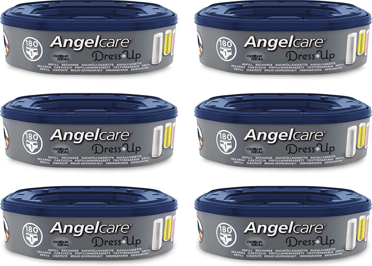 AngelCare Navulling Luieremmer Baby - Achthoekige Navulcassettes - Voor Dress Up - 6 Stuks - Angelcare