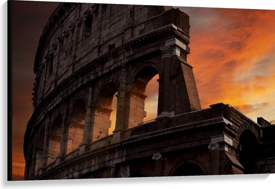 WallClassics - Canvas - het Colloseum monument bij zonsondergang - Rome - 120x80 cm Foto op Canvas Schilderij (Wanddecoratie op Canvas)