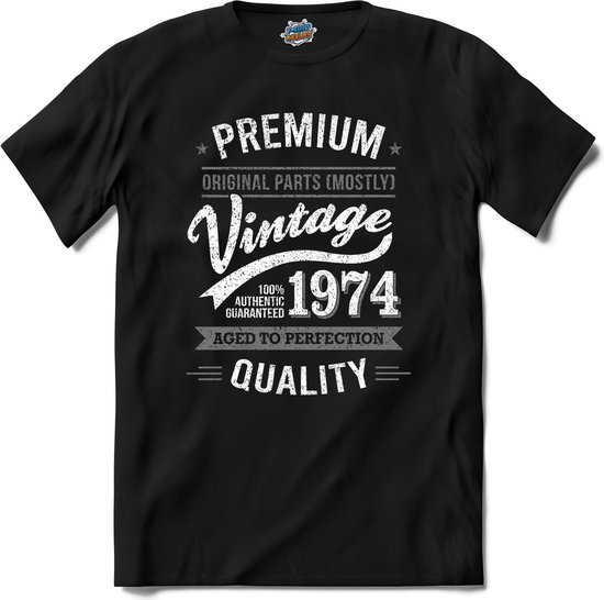 Vintage Legend Sinds 1974 - verjaardag en feest cadeau - Kado tip - T-Shirt - Unisex - Zwart - Maat 4XL