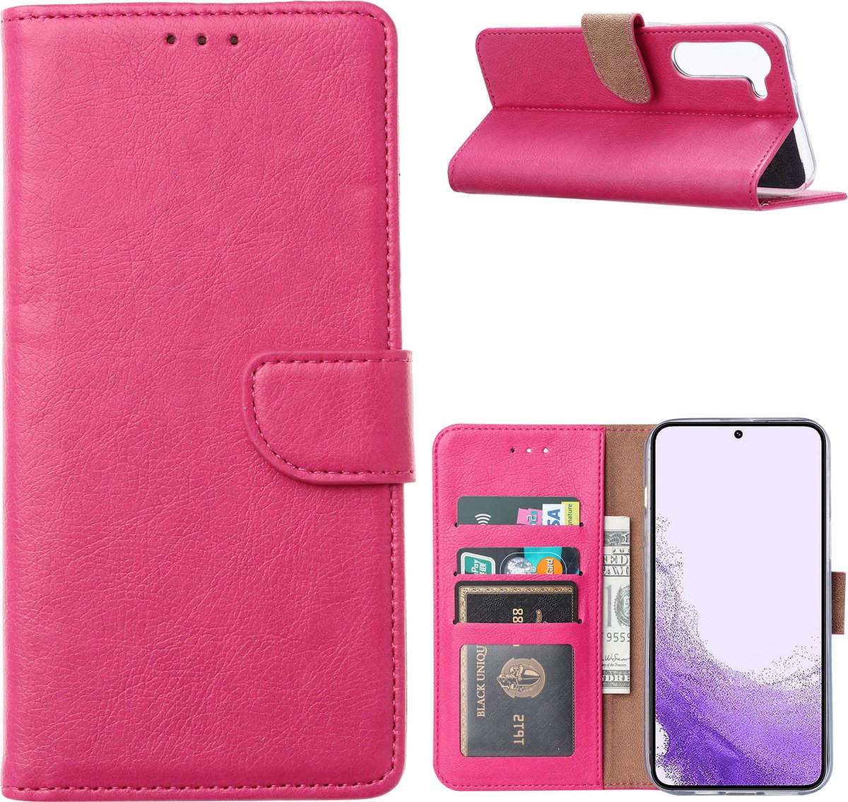 Hoesje Geschikt Voor Samsung Galaxy S23 Hoesje met Pasjeshouder – Bookcase – Roze