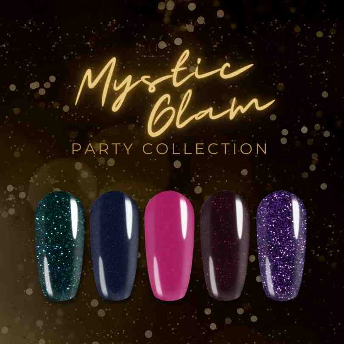 Mystic glam Party Collection- Gellak- Glitter - Top coat - base coate - UV LED - Green - Purple - Blue - Red - Pink - Groen - Blauw- Paars - Roze