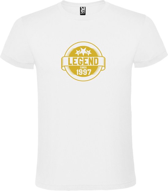 Wit T-Shirt met “Legend sinds 1997 “ Afbeelding Goud Size XS