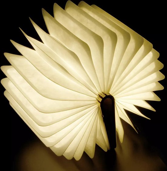 Viatel Mini lampe de livre LED pliante en bois lumière d' Mood 8 heures veilleuse veilleuse lampes décoratives papier Dupont Tyvek + couvercle en bois - lumière White chaude