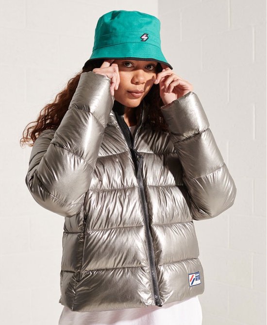 Superdry Cropped Puffer Jas Zilver L Vrouw