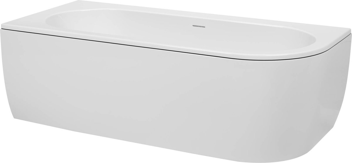 Saqu Line halfvrijstaand bad links met zwarte rand en witte waste cover 160x75 cm wit