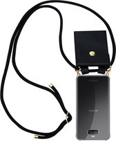Cadorabo Hoesje voor Sony Xperia 10 PLUS in ZWART - Silicone Mobiele telefoon ketting beschermhoes met gouden ringen, koordriem en afneembare etui