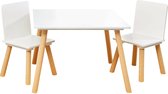 Set van witte en grenenhouten tafel en stoelen voor kinderen