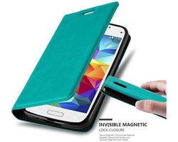 Cadorabo Hoesje geschikt voor Samsung Galaxy S5 MINI / S5 MINI DUOS in BENZINE TURKOOIS - Beschermhoes met magnetische sluiting, standfunctie en kaartvakje Book Case Cover Etui