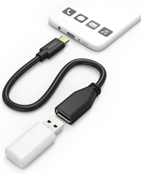 Hama USB Type-C-adapterkabel OTG USB Type-C-stekker - A-bus 15 Cm Zwart |  bol.com