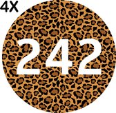 Containerstickers Huisnummer "242" - 25x25cm - Panter Print Cirkel met Wit Nummer- Set van 4 dezelfde Vinyl Stickers - Klikostickers