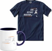 Long Distance Marathon | Hardlopen - Rennen - Sporten - T-Shirt met mok - Unisex - Navy Blue - Maat L