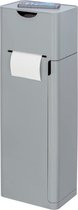 Stand WC-garnituur Imon 6 in 1, met geïntegreerde toiletpapierhouder, wc-borstelhouder, reserverolhouder, opbergvakken en opbergruimte, solide kunststof, 20 x 58,5 x 15 cm, grijs mat