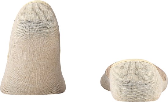 L'avant d'une socquette beige et le talon d'une autre socquette beige.
