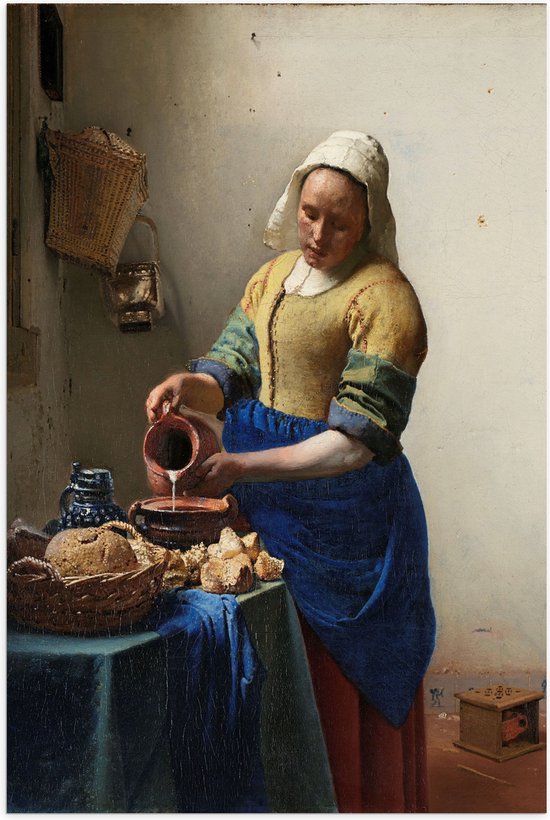 Poster (Mat) - Het melkmeisje, Johannes Vermeer, ca. 1660 - 50x75 cm Foto op Posterpapier met een Matte look