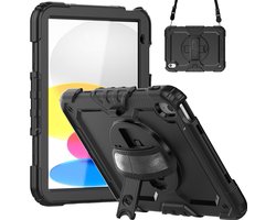 Mobigear SureGrip Xtreme Tablethoes geschikt voor Apple iPad 10 (2022) Hardcase Backcover + Schouderband + Standaard - Zwart
