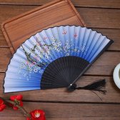 Luxe Bamboe Waaier – Blauw Zwart – Handwaaier tegen Warmte, Benauwdheid en Oververhitting – Festivalwaaier
