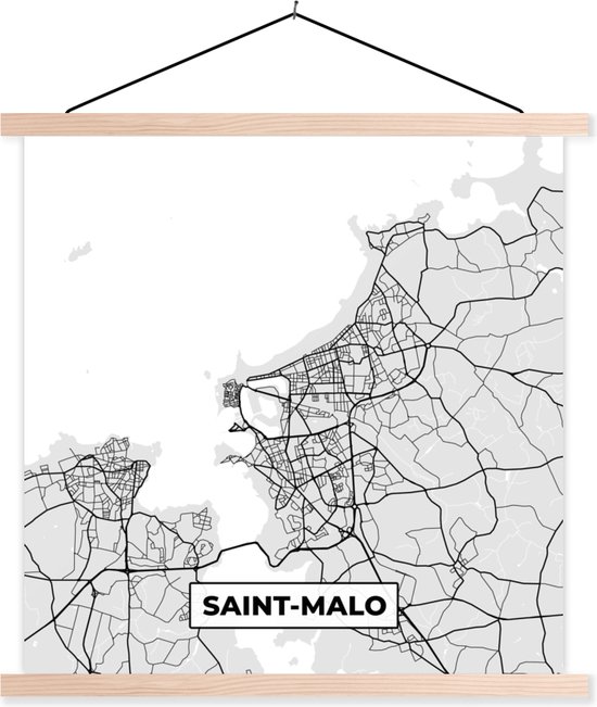 Porte-affiche avec affiche - Affiche scolaire - France - Carte - Carte - Saint-Malo - Plan de la ville - 60x60 cm - lattes vierges