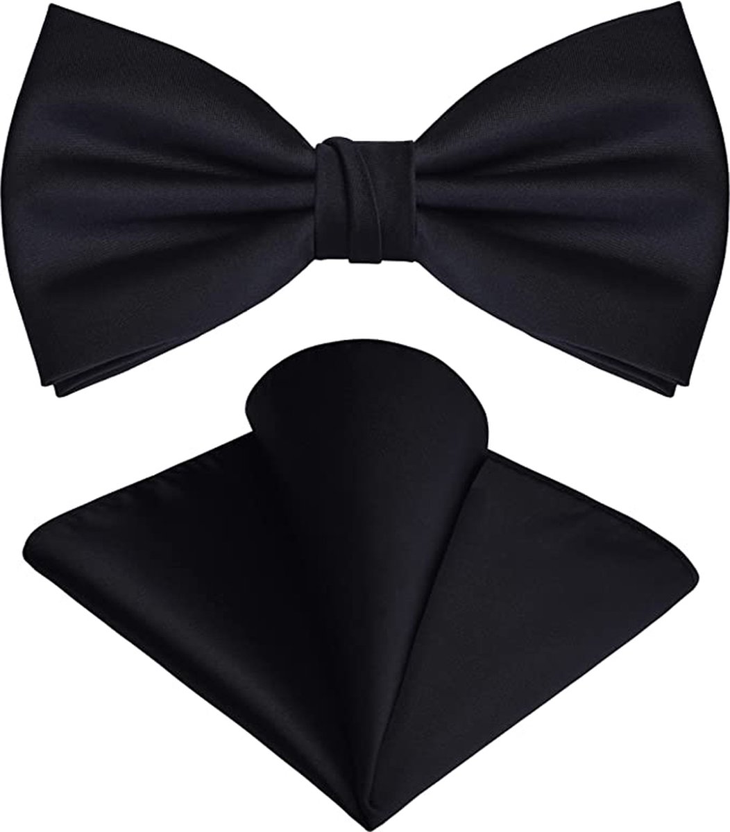 Sorprese Vlinderdas inclusief Pochet - 100% zijden - Zwart - Vlinderstrik - Strik - Pochette - vlinderdassen