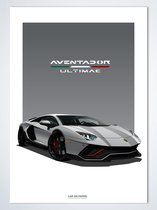 Lamborghini Aventador Ultimae Grijs Poster - Autoposter 70 x 50 cm | Kinderkamer | Slaapkamer | Kantoor