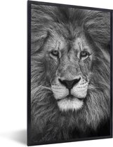 Fotolijst incl. Poster - Dierenprofiel Perzische leeuw in zwart-wit - 60x90 cm - Posterlijst