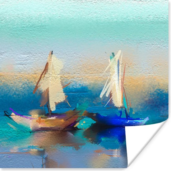 Poster Schilderij - Olieverf - Boot - Abstract - 30x30 cm