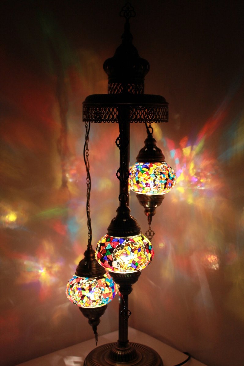 Turkse Lamp - Vloerlamp - Mozaïek Lamp - Marokkaanse Lamp - Oosters Lamp - ZENIQUE - Authentiek - Handgemaakt - Multicolour mix - 3 bollen