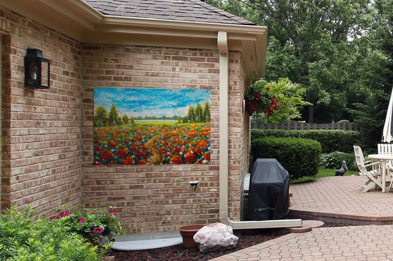 Affiche de jardin - Toile de jardin - Posters de jardin extérieur - Peinture à l'huile - Peinture - Fleurs - Paysage - 120x80 cm - Jardin