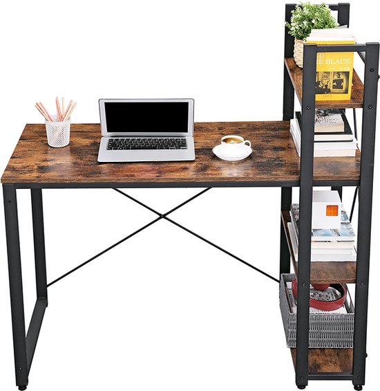 Bureau computertafel Stoer industrieel design met opbergplanken 120 x 60 x 75 cm