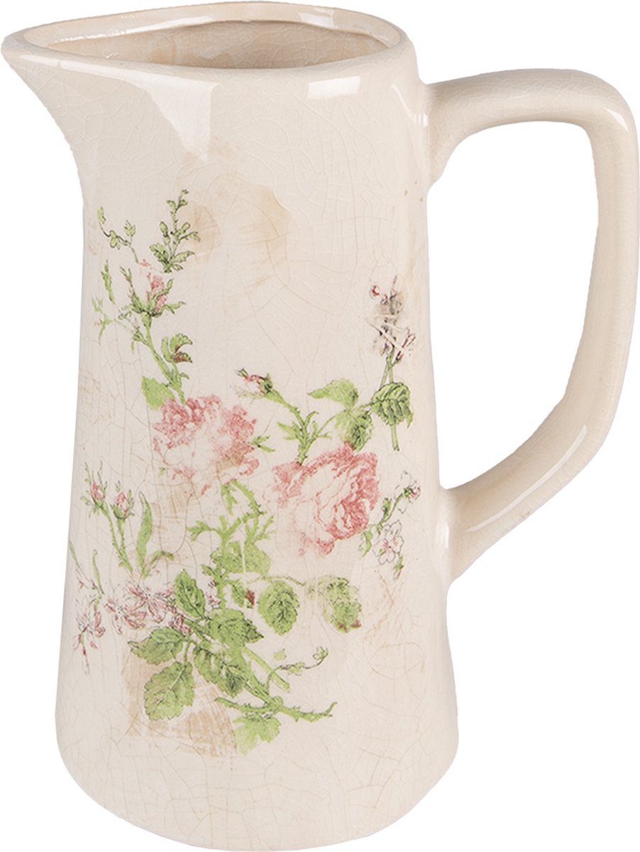 Clayre & Eef Decoratie Kan 15x10x19 cm Roze Beige Keramiek Bloemen