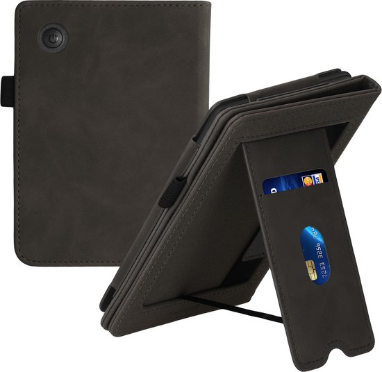 kwmobile e-reader hoesje geschikt voor Kobo Clara 2E hoes - E reader flip case van kunstleer - Ereader cover met stand - In donkergrijs van kwmobile — afbeelding 2